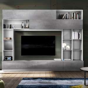 Pandora Large Entertainment Unit In White And Cement Effect - UK