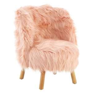 Panton Childrens Chair In Pink Faux Fur With Wooden Legs - UK
