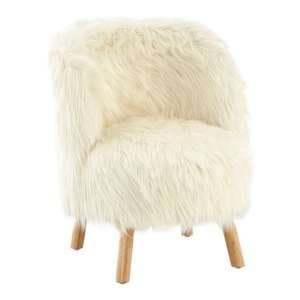 Panton Childrens Chair In White Faux Fur With Wooden Legs - UK