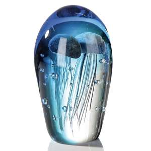 Paperweight Glass Jellyfish Design Sculpture In Blue - UK