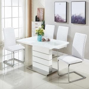Parini Extending White Gloss Dining Table 4 Ronn White Chairs - UK