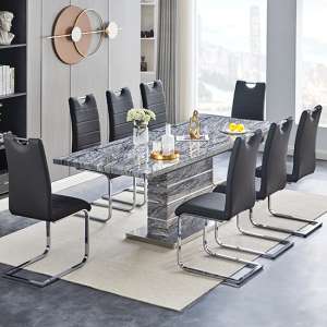 Parini Extendable Melange High Gloss Dining Table 8 Black Chairs - UK