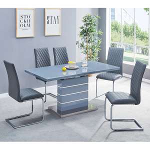 Parini Extending Grey Gloss Dining Table 4 Ronn Grey Chairs - UK