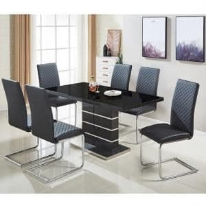 Parini Extending Black Gloss Dining Table 6 Ronn Black Chairs - UK