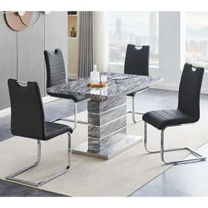 Parini Extendable Melange High Gloss Dining Table 4 Black Chairs - UK