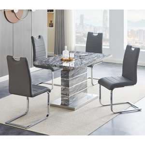 Parini Extendable Melange High Gloss Dining Table 4 Grey Chairs - UK