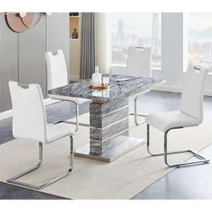 Parini Extendable Melange High Gloss Dining Table 4 White Chairs - UK