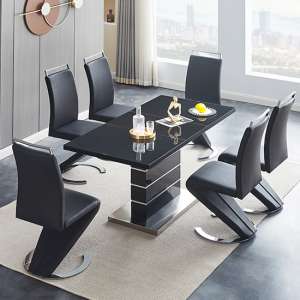 Parini Extending Black High Gloss Dining Table 6 Black Chairs - UK