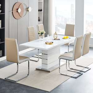 Parini Extendable Dining Table 6 Symphony Taupe White Chairs - UK