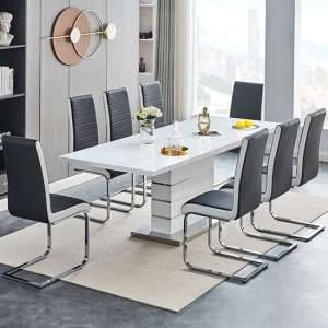 Parini Extendable Dining Table 8 Symphony Black White Chairs - UK