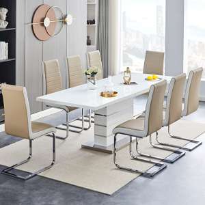 Parini Extendable Dining Table 8 Symphony Taupe White Chairs - UK