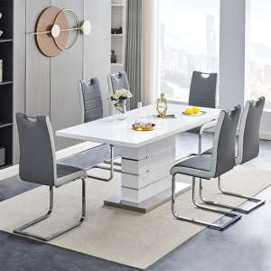 Parini Extendable Dining Table 6 Petra Grey White Chairs - UK