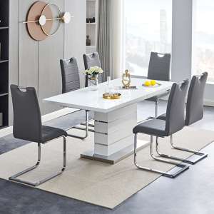 Parini Extendable High Gloss Dining Table 6 Petra Grey Chairs - UK