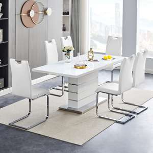 Parini Extendable High Gloss Dining Table 6 Petra White Chairs - UK