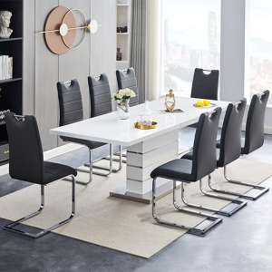 Parini Extendable High Gloss Dining Table 8 Petra Black Chairs - UK