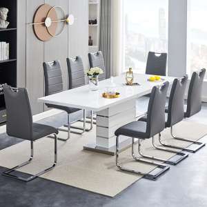 Parini Extendable High Gloss Dining Table 8 Petra Grey Chairs - UK