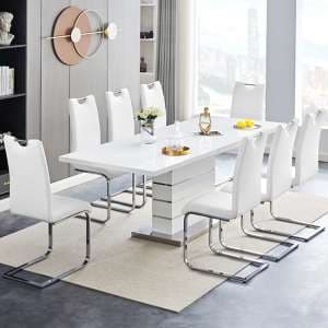 Parini Extendable High Gloss Dining Table 8 Petra White Chairs - UK