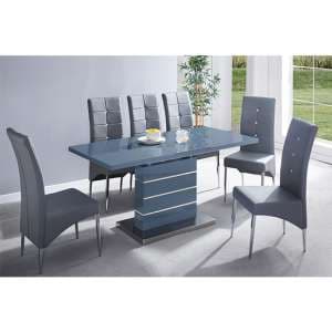 Parini Extending Grey Gloss Dining Table 6 Vesta Grey Chairs - UK