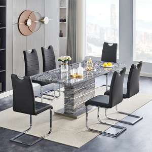 Parini Extendable Dining Table In Melange 6 Petra Black Chairs - UK