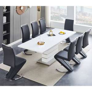 Parini Extending White High Gloss Dining Table 8 Black Chairs - UK