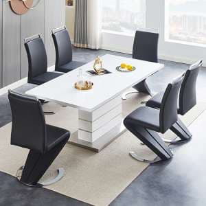 Parini Extending White High Gloss Dining Table 6 Black Chairs - UK