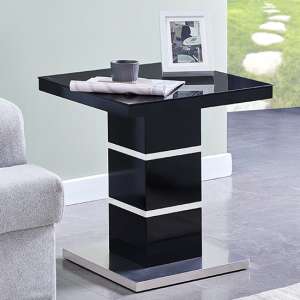 Parini High Gloss Lamp Table In Black With Glass Top - UK