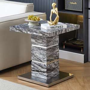 Parini High Gloss Lamp Table In Melange Marble Effect - UK