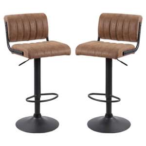 Paris Brown Woven Fabric Bar Stools With Black Base In A Pair - UK