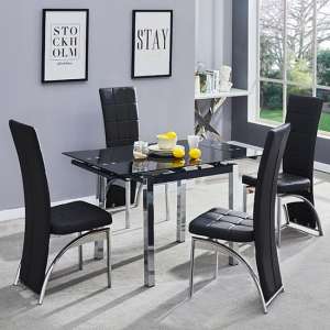 Paris Extending Black Glass Dining Table 4 Ravenna Black Chairs - UK