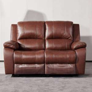Parker Faux Leather Electric Recliner 2 Seater Sofa In Dark Tan - UK