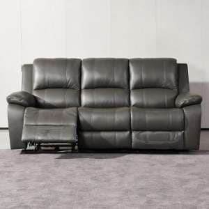 Parker Faux Leather Electric Recliner 3 Seater Sofa In Grey - UK