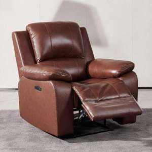 Parker Faux Leather Electric Recliner Armchair In Dark Tan - UK