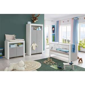 Peco Baby Room Wooden Furniture Set 1 In White And Light Grey - UK