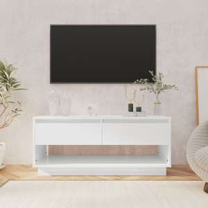 Perdy High Gloss TV Stand With 2 Drawers In White - UK