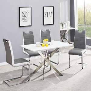 Petra Small White Glass Dining Table 4 Petra Grey White Chairs - UK