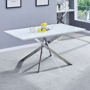 Petra Large Glass Top High Gloss Dining Table In White - UK