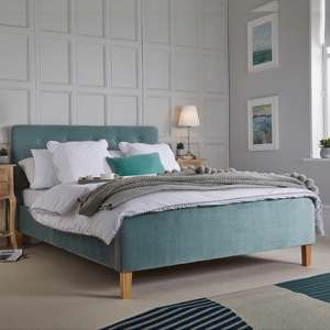 Piera Velvet King Size Bed In Aqua - UK