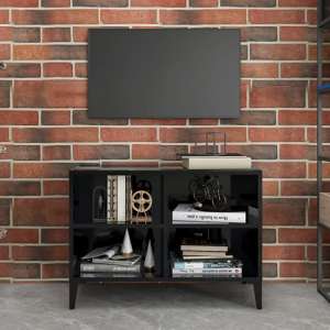 Pilvi High Gloss TV Stand In Black With Metal Legs - UK
