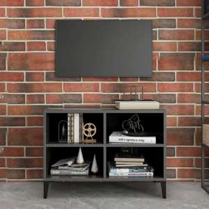 Pilvi High Gloss TV Stand In Grey With Metal Legs - UK