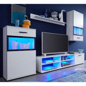 Polar Living Room Furniture Set In White With LED Lighting - UK