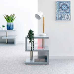 Powick Lamp Table In Grey High Gloss With LED Lighting - UK