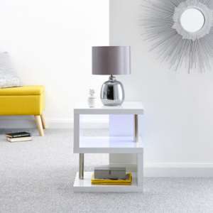 Powick Lamp Table In White High Gloss With LED Lighting - UK