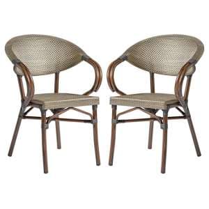 Ponte Outdoor Gold And Black Weave Stacking Armchairs In Pair - UK