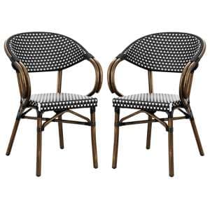 Ponte Outdoor White And Black Weave Stacking Armchairs In Pair - UK