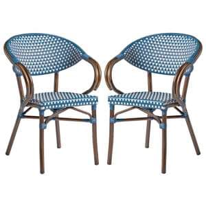 Ponte Outdoor White And Blue Weave Stacking Armchairs In Pair - UK