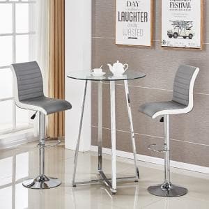 Poseur Glass Bar Table With 2 Ritz Grey And White Stools - UK