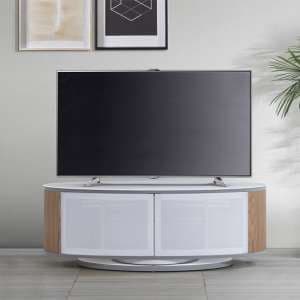 Lanza High Gloss TV Stand With Push Doors In White And Oak - UK
