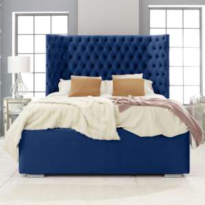 Prague Plush Velvet Double Bed In Blue - UK