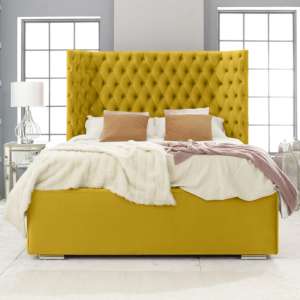 Prague Plush Velvet Double Bed In Mustard Gold - UK