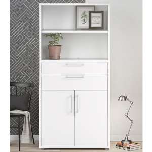 Prax Tall 2 Doors 2 Drawers Office Storage Cabinet In White - UK
